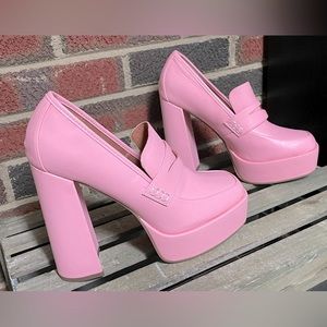 ASOS DESIGN Pippin platform heeled penny loafers PINK Women’s Size 9.5 / 10